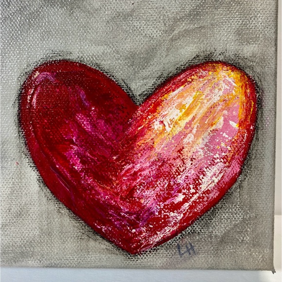 ORIGINAL HANDMADE Acrylic Heart Art on 6” x 6” x 1.5” Gallery Wrapped Canvas - Picture 6 of 9